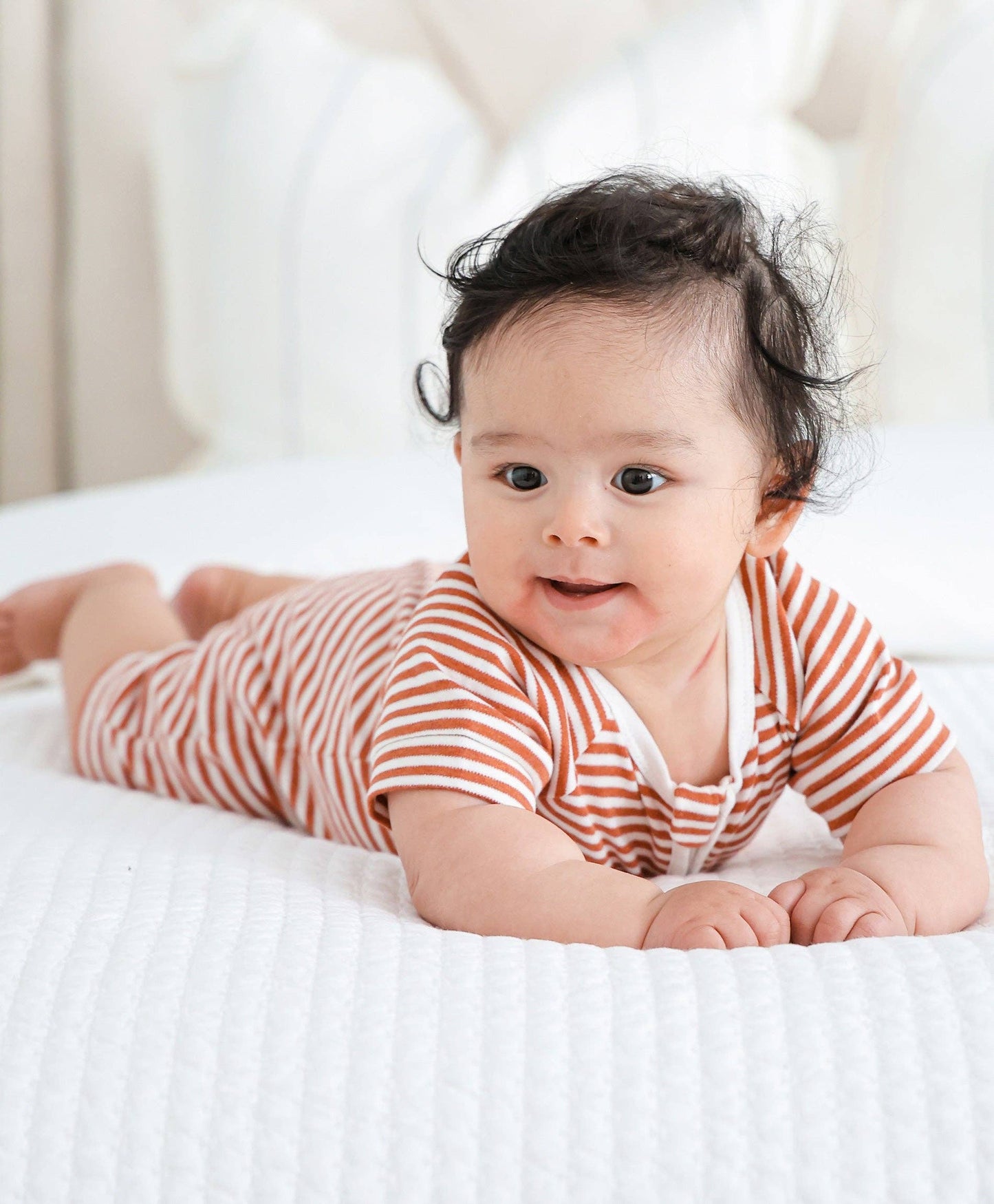 Comfy baby zip romper - Chestnut stripes